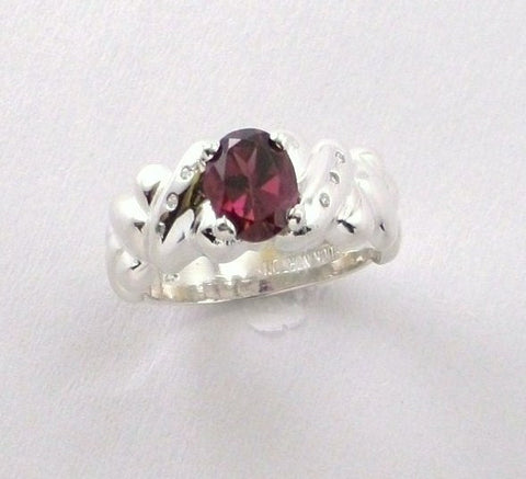 Grape Oval Rhodolite and Diamond Ring