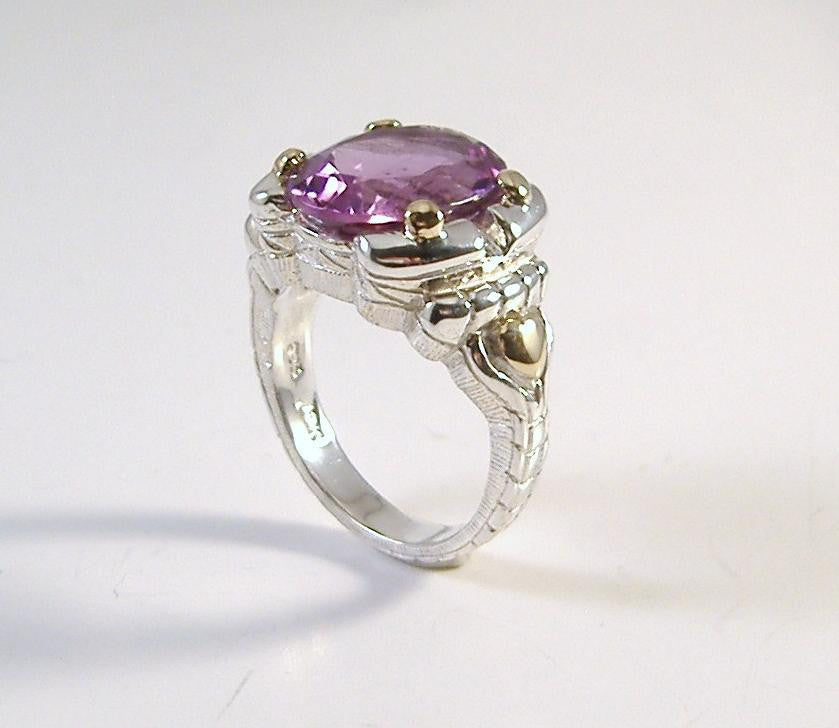 Sterling and 18K Gold Oval Amethyst Ring