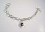 Quilted Link Toggle Bracelet with Victorian Gemstone Charm