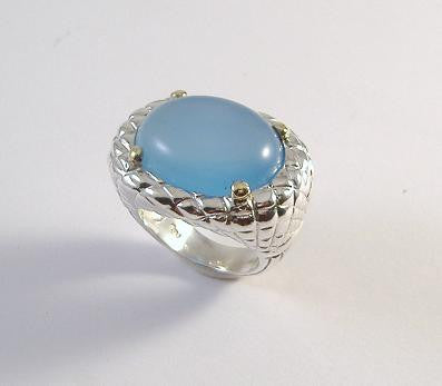 Sterling and 18K Quilted Cabochon Ring