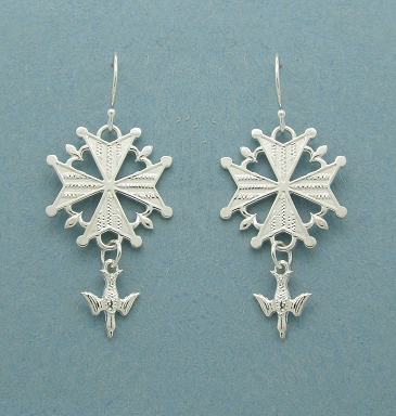 Heritage Huguenot Cross Earrings in Silver or Gold
