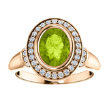 Peridot and Diamond Halo Ring