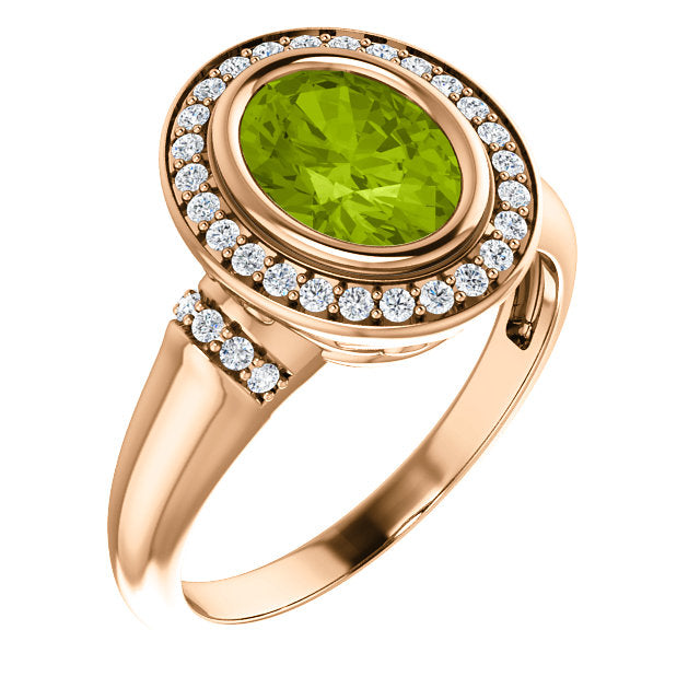 Peridot and Diamond Halo Ring