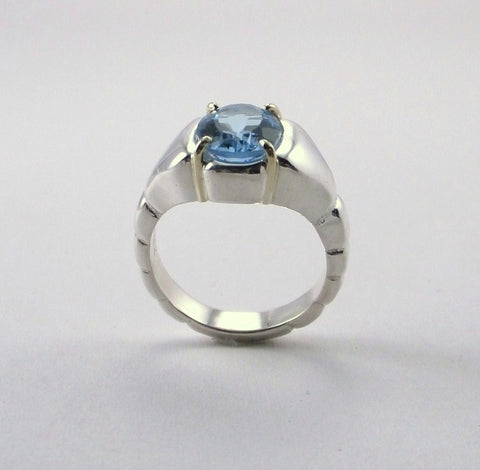 Blue Topaz Ring in Sterling Featuring 18K Gold Accents