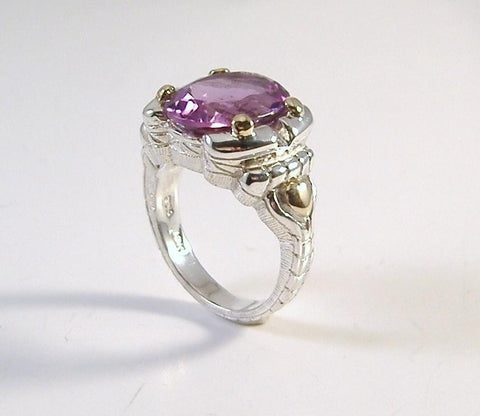 Sterling and 18K Gold Oval Amethyst Ring