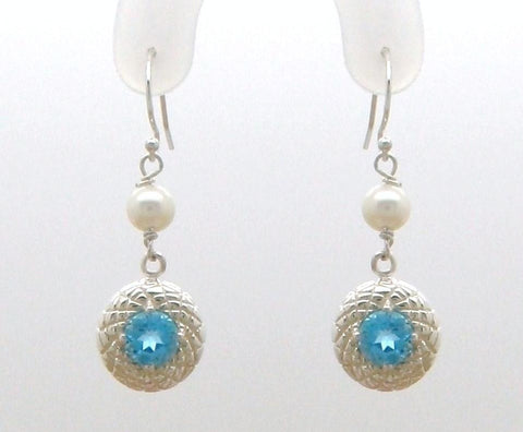 Chrysanthemum Dangle Earring with Gemstone and Pearl