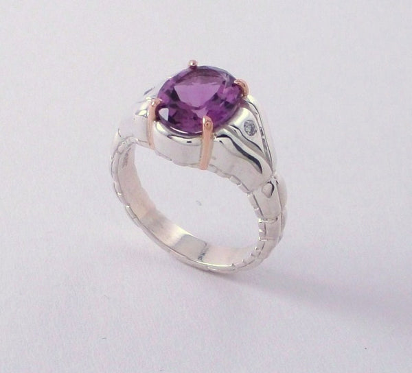 Pansy Violet Amethyst and Diamond Ring in Sterling Silver and Rose Gol ...