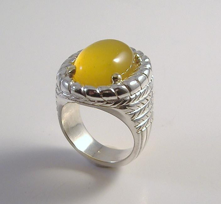 Lemon Drop Chalcedony in Sterling and 18k Ring