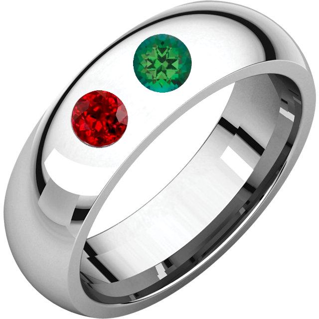 2 Sterling Silver Emerald and Ruby Wedding Bands