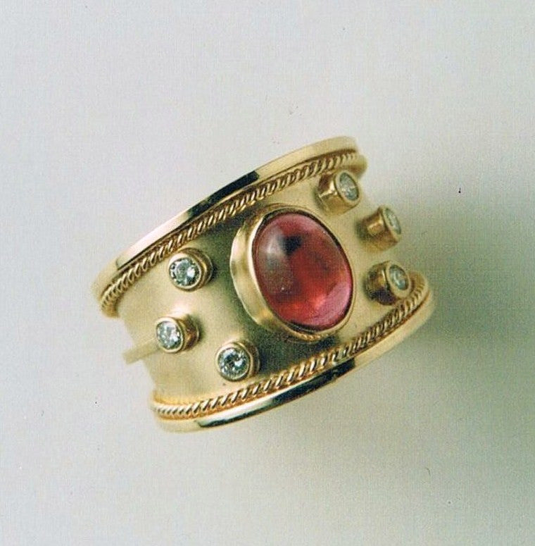 Cabochon Tourmaline and Diamond Ring