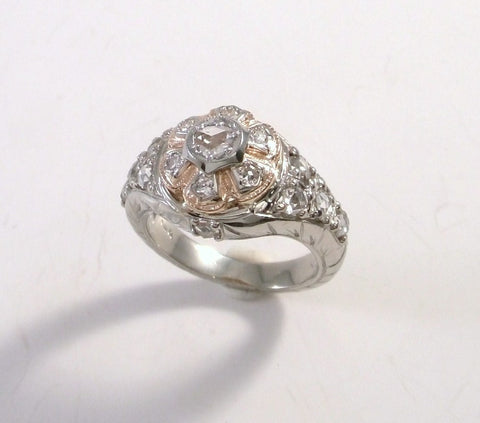White gold ring with rose cut diamonds