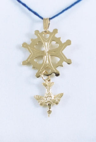 1 3/4" x 3/4" Huguenot Cross Pendant in 14K gold