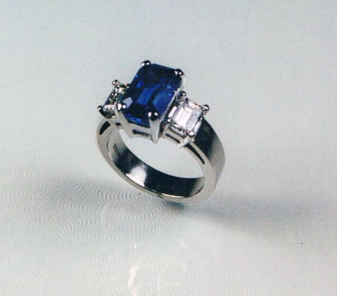 Blue Sapphire and Diamond in Platinum Ring